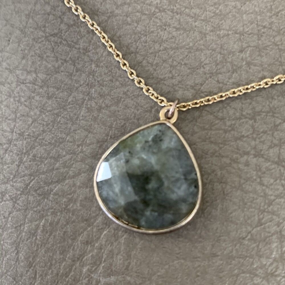Vintage Faceted Labradorite Tear Drop Pendant Necklace 17" Gold-tone Gemstone